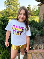 Bloom and Company Youth Sequin Game Day Reversible Purple/Black & Gold T-Shirt;