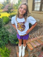 Youth Sequin Gold Tiger Puff Sleeve Top