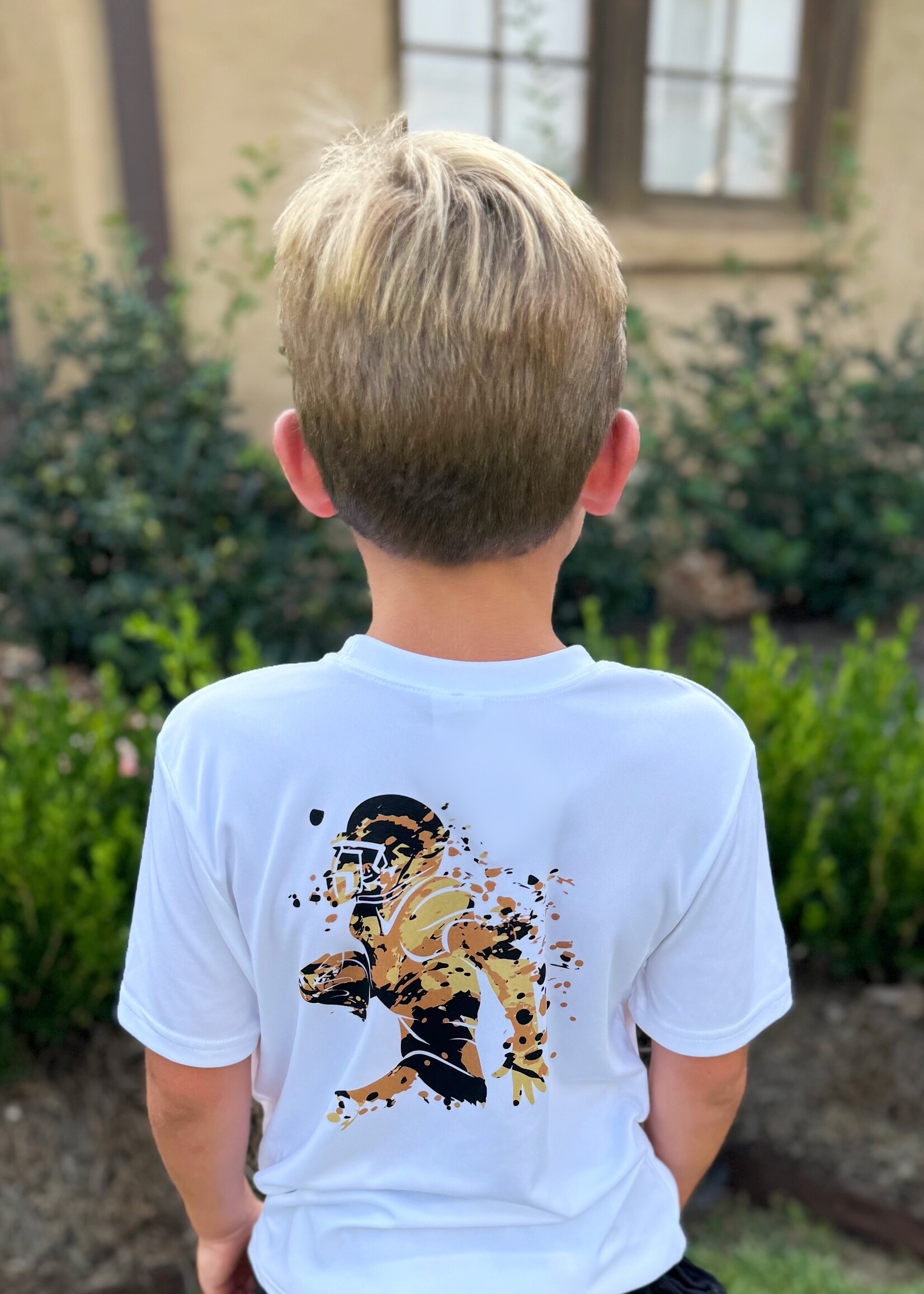 Bloom and Company White Dri Fit Saints Watercolor Football Player T-Shirt