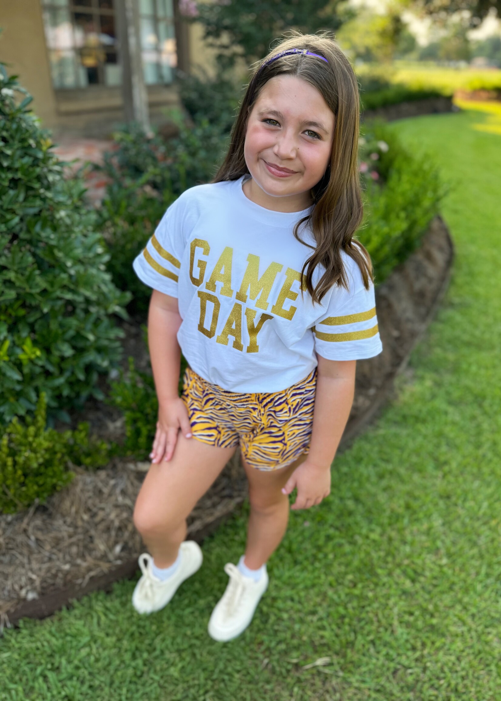 Bloom and Company Purple & Yellow Tiger Stripe Steph Shorts