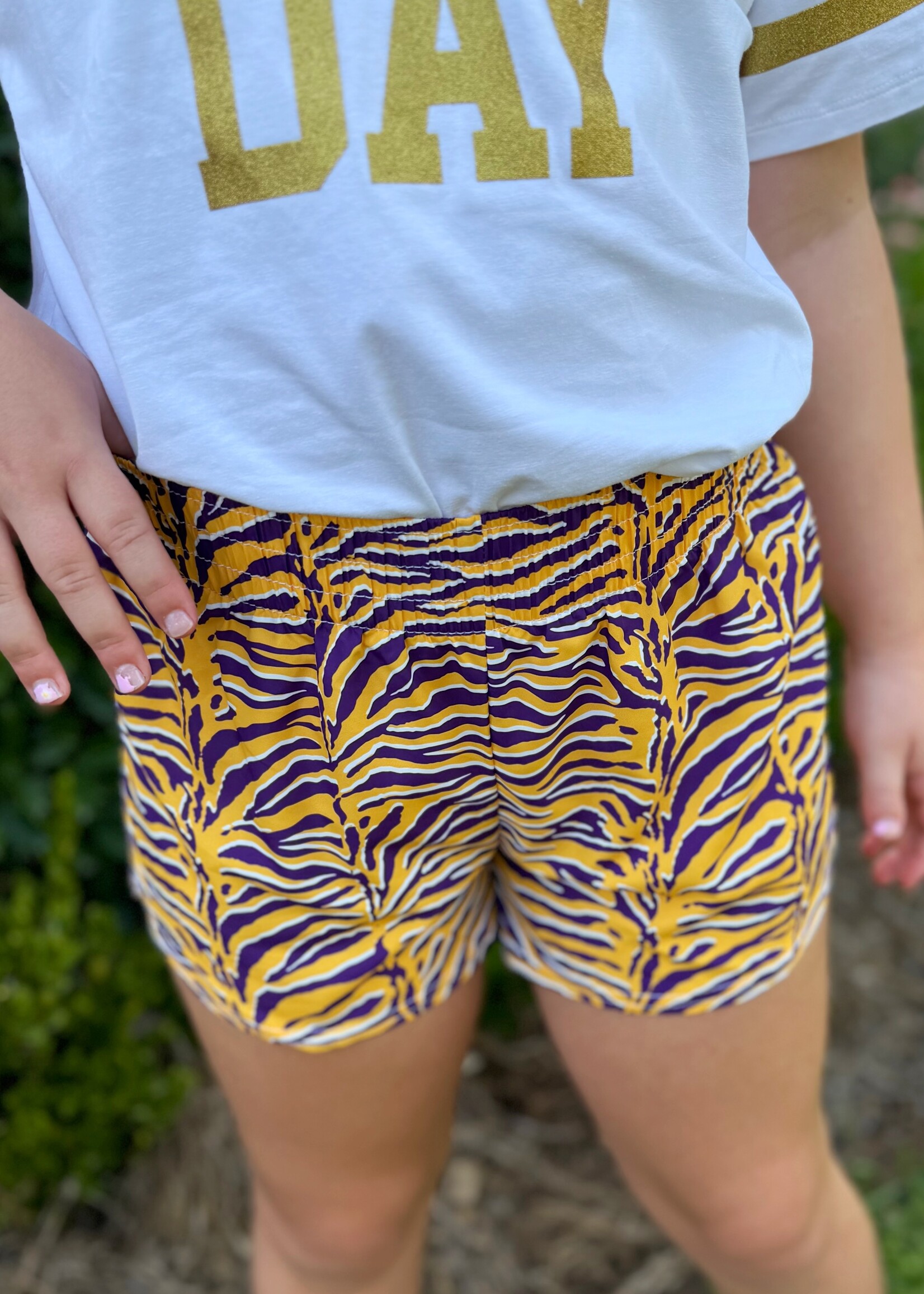 Bloom and Company Purple & Yellow Tiger Stripe Steph Shorts