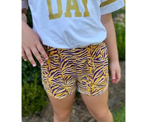 Purple & Yellow Tiger Stripe Steph Shorts - Bloom and Company