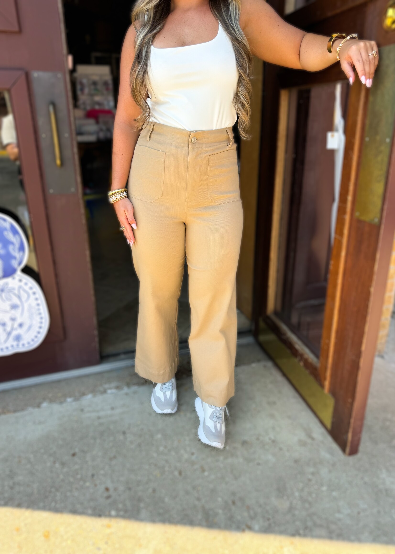 Bloom and Company Taupe Wide Leg Jeans