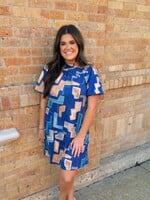 Bloom and Company Blue Bubble Sleeve Print Shift Dress