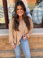 Bloom and Company Long Sleeve Button Down Khaki Blouse