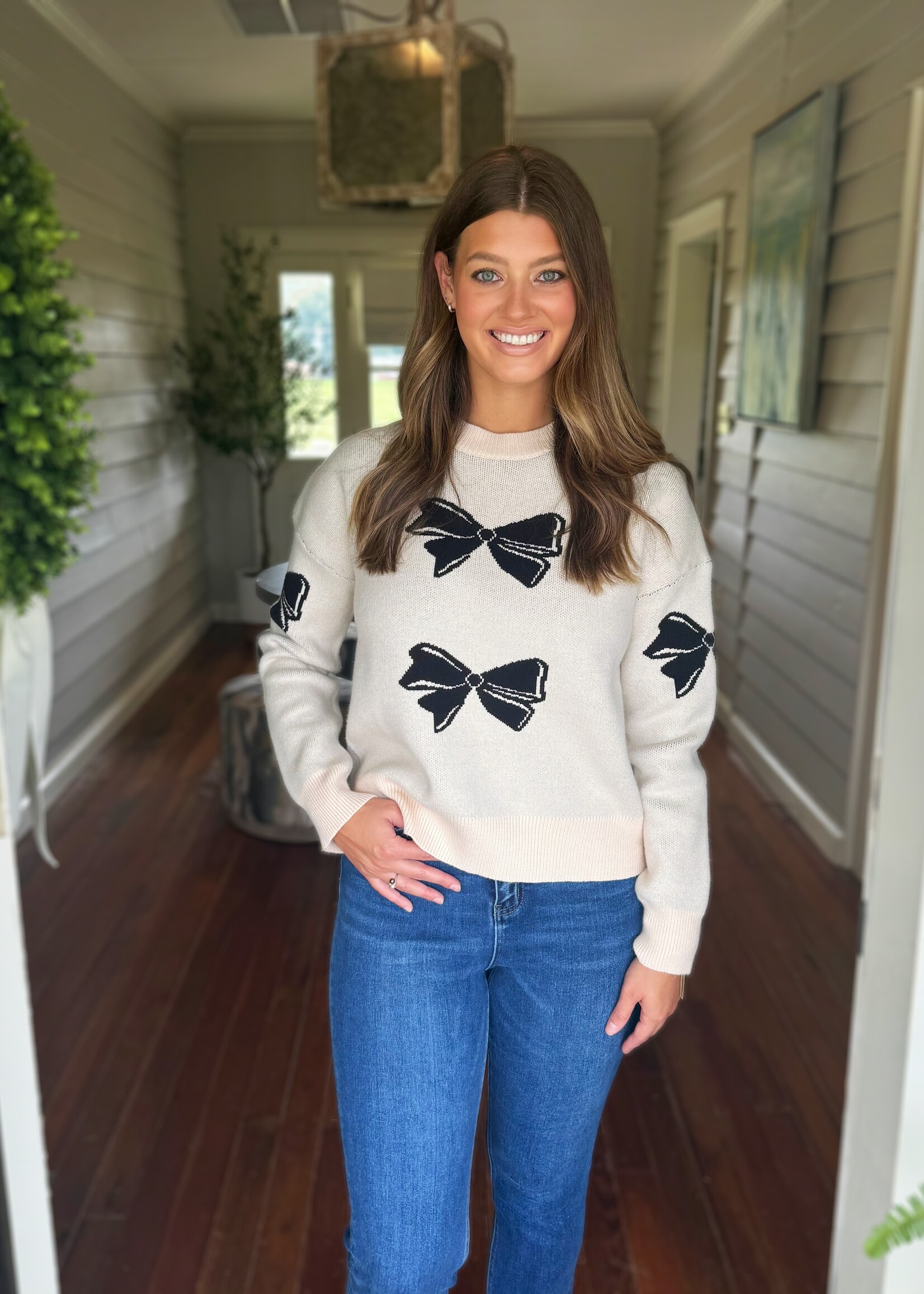 Bloom and Company Cream Bow Knit Sweater