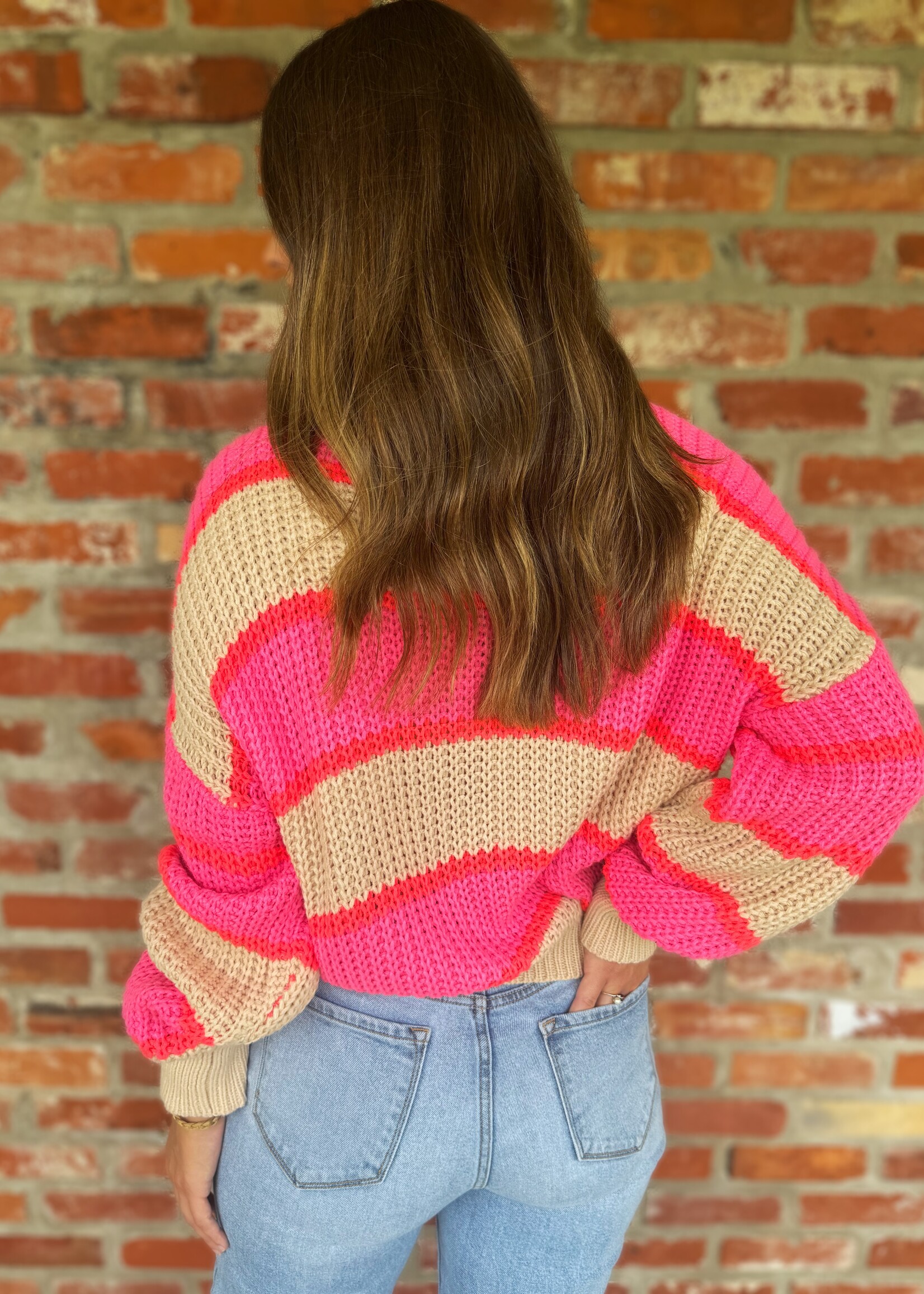 Hot Pink and Taupe Turtleneck Sweater - Bloom and Company