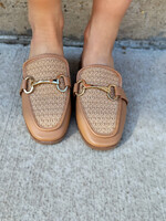 Bloom and Company Chain Detailed Tan Woven Mule Flats
