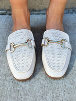 Bloom and Company Chain Detailed Ivory Woven Mule Flats