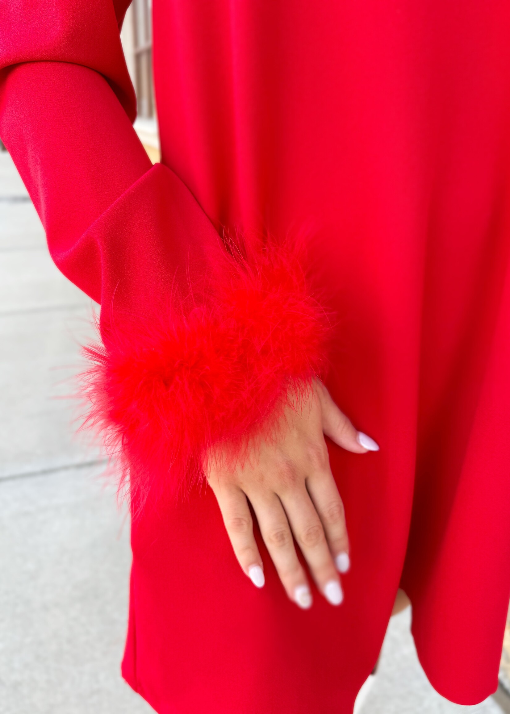 Bloom and Company Red Nivea Feather Shift Mini Dress
