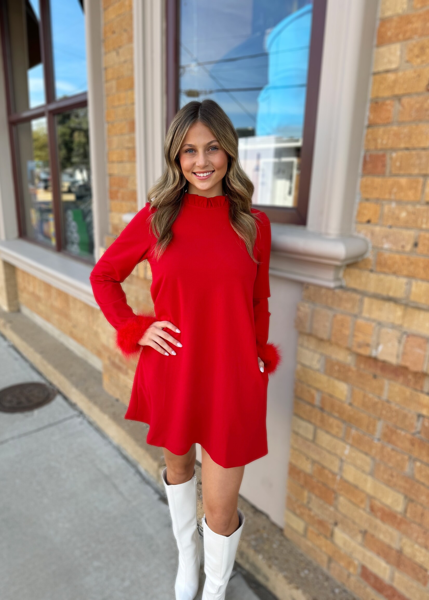Bloom and Company Red Nivea Feather Shift Mini Dress