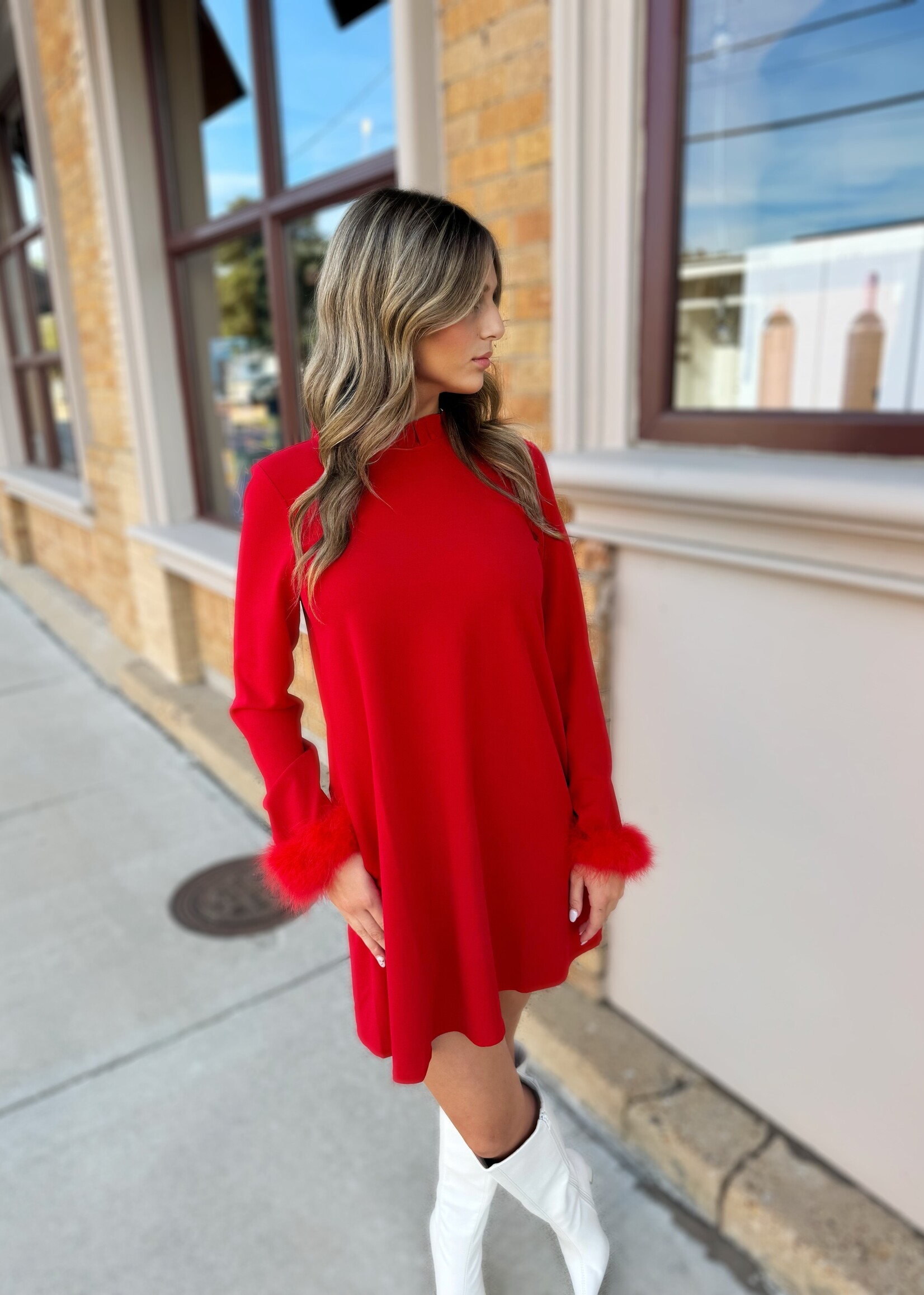 Bloom and Company Red Nivea Feather Shift Mini Dress