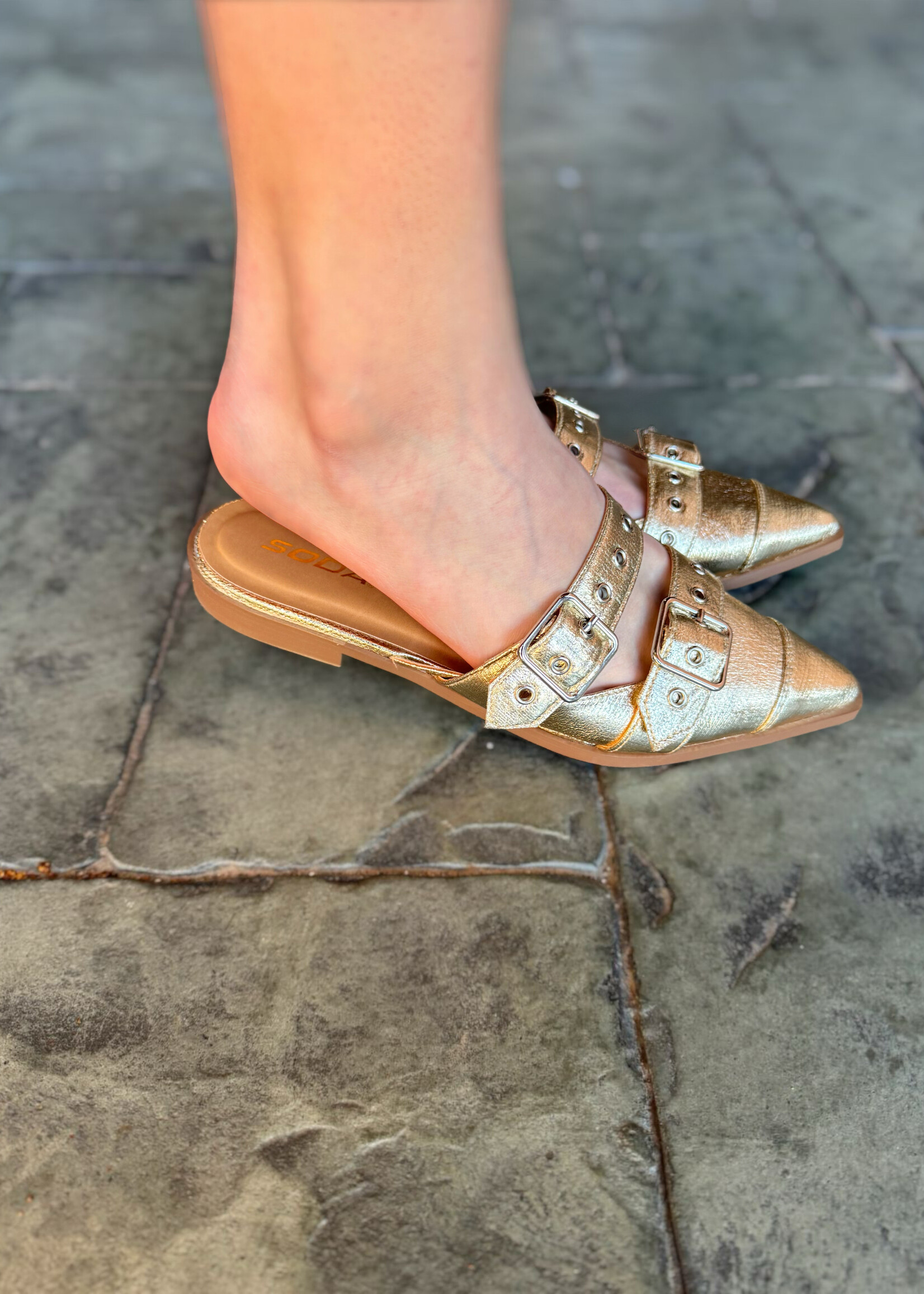 Bloom and Company Gold Pointed Toe Slip On Flats