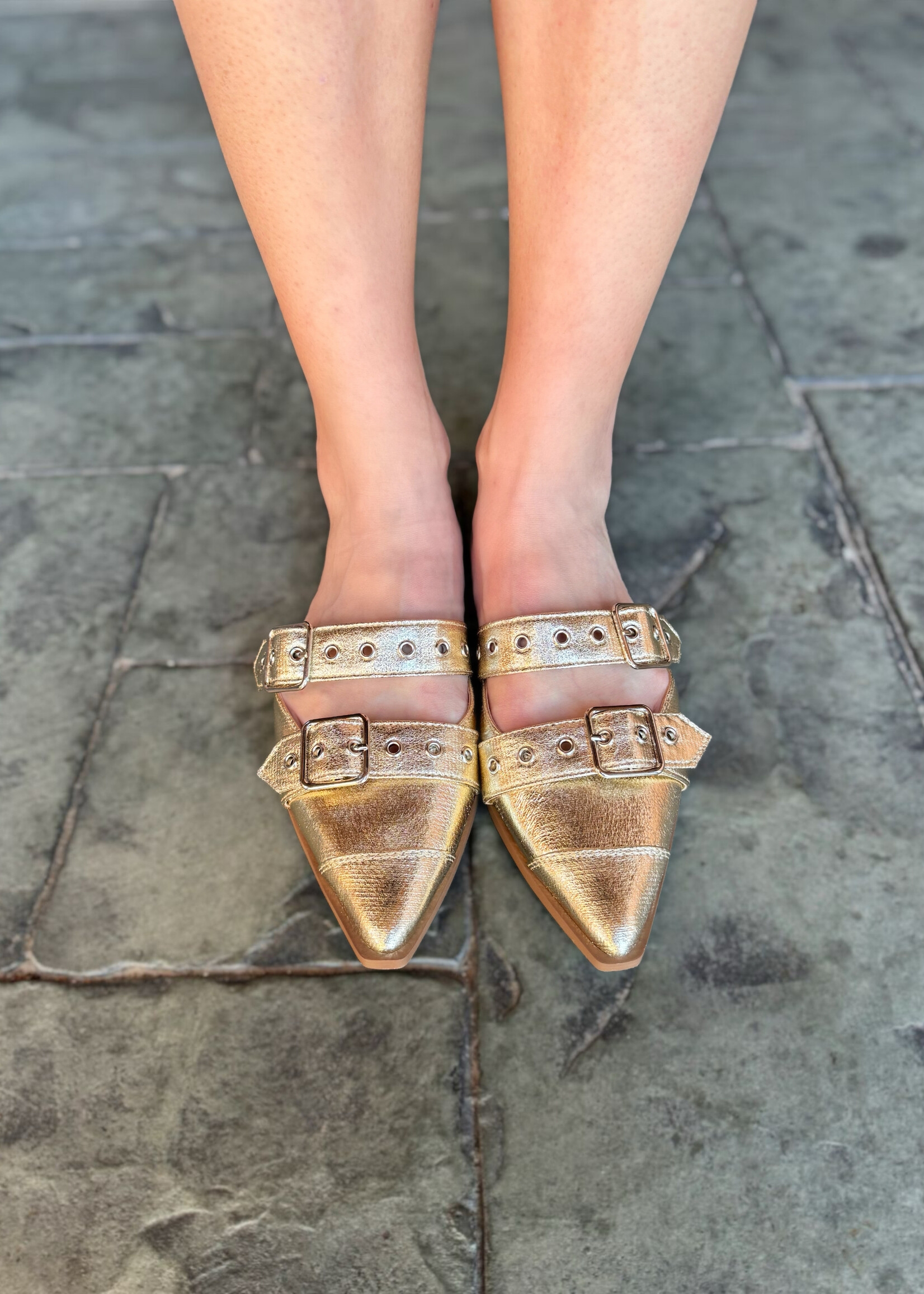 Bloom and Company Gold Pointed Toe Slip On Flats