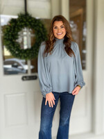 Bloom and Company Grey Sea Mist Balloon Sleeve Chiffon Blouse
