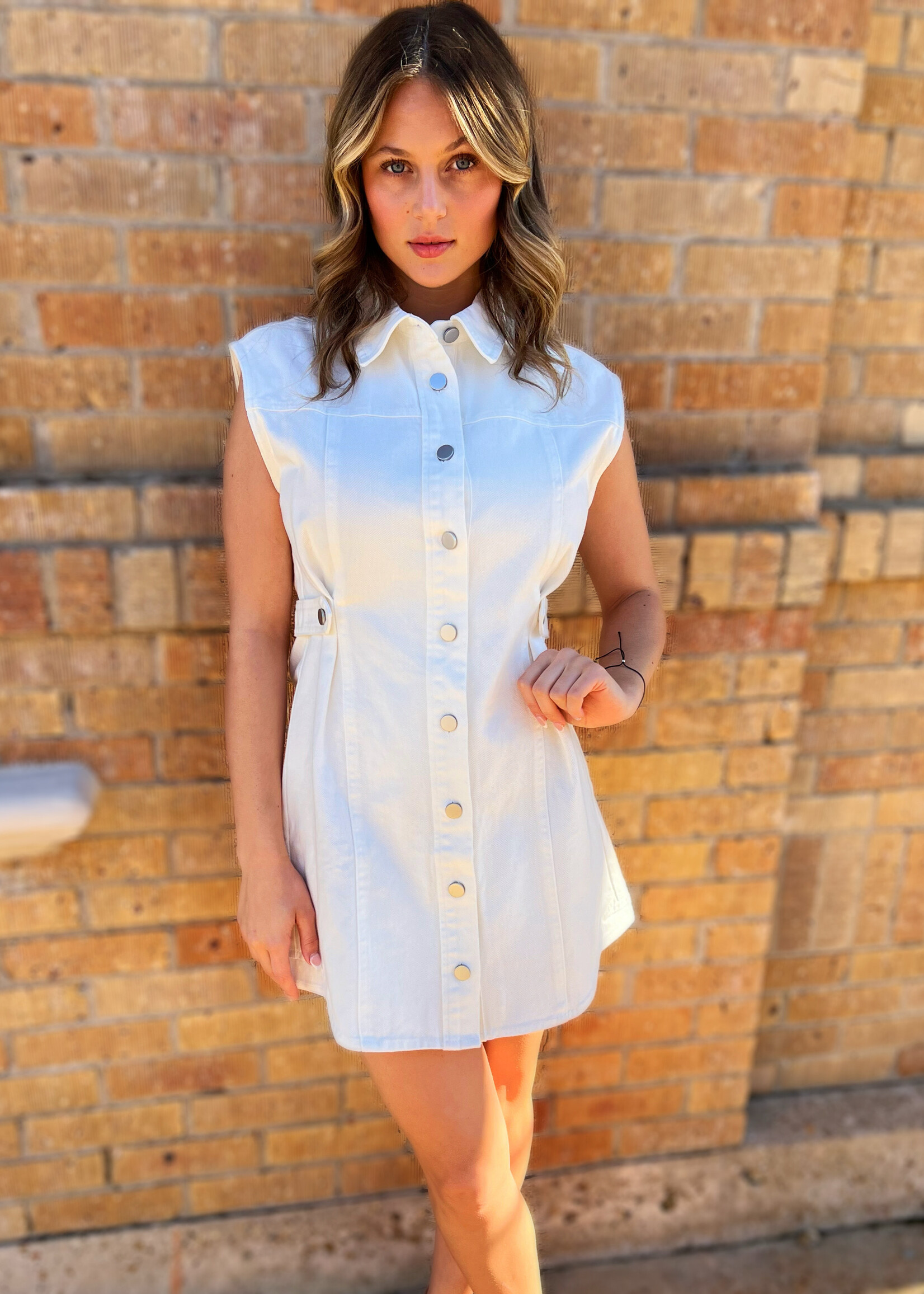 Bloom and Company Denim Sleeveless Button Up Dress Cream