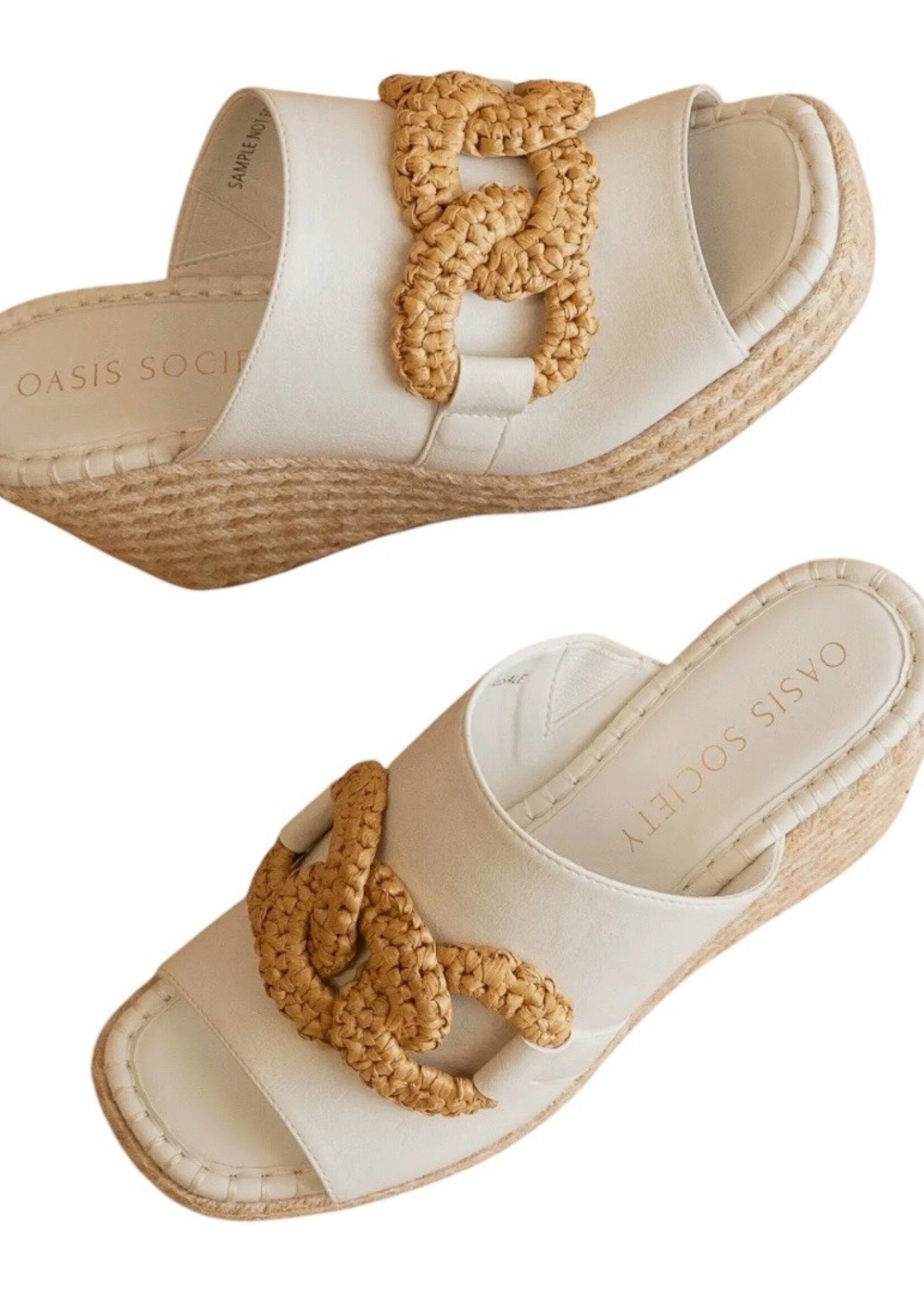 Bloom and Company Aime White Wedge Slide w/Raffia Detail