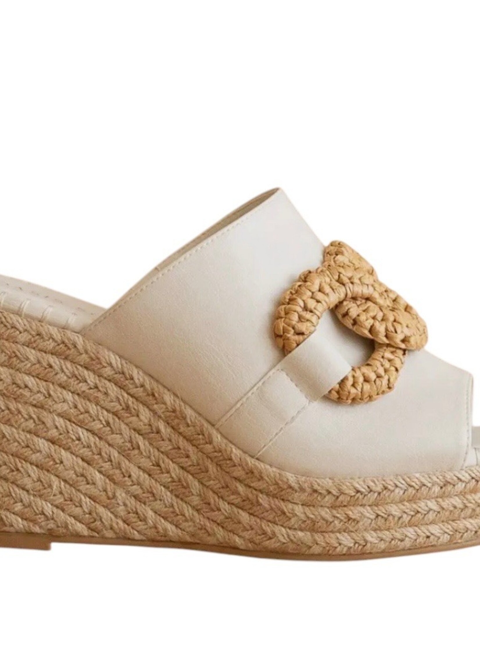 Bloom and Company Aime White Wedge Slide w/Raffia Detail