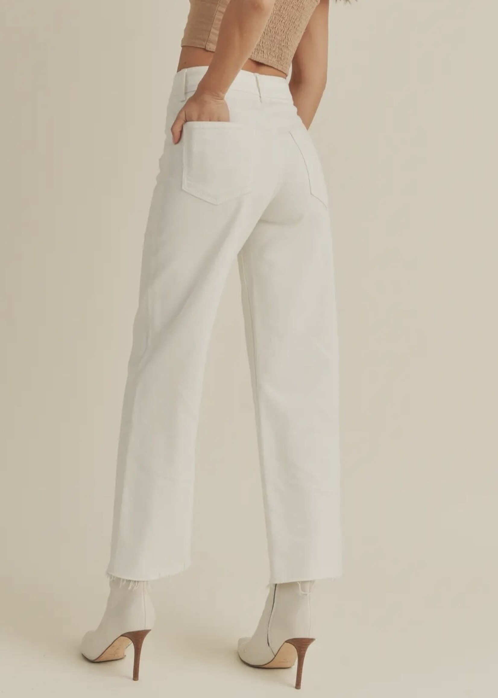 Bloom and Company JBD Off White High Rise Utility Wide Leg Jean