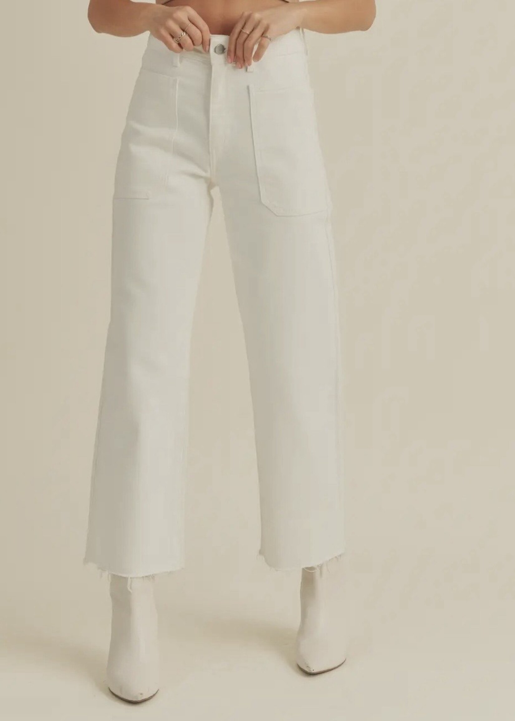 Bloom and Company JBD Off White High Rise Utility Wide Leg Jean