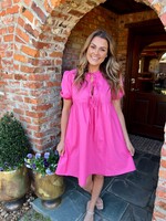Bloom and Company Hot Pink Puff Sleeve Mini Dress