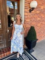 Bloom and Company Tie Strap V Neck Dress Blue