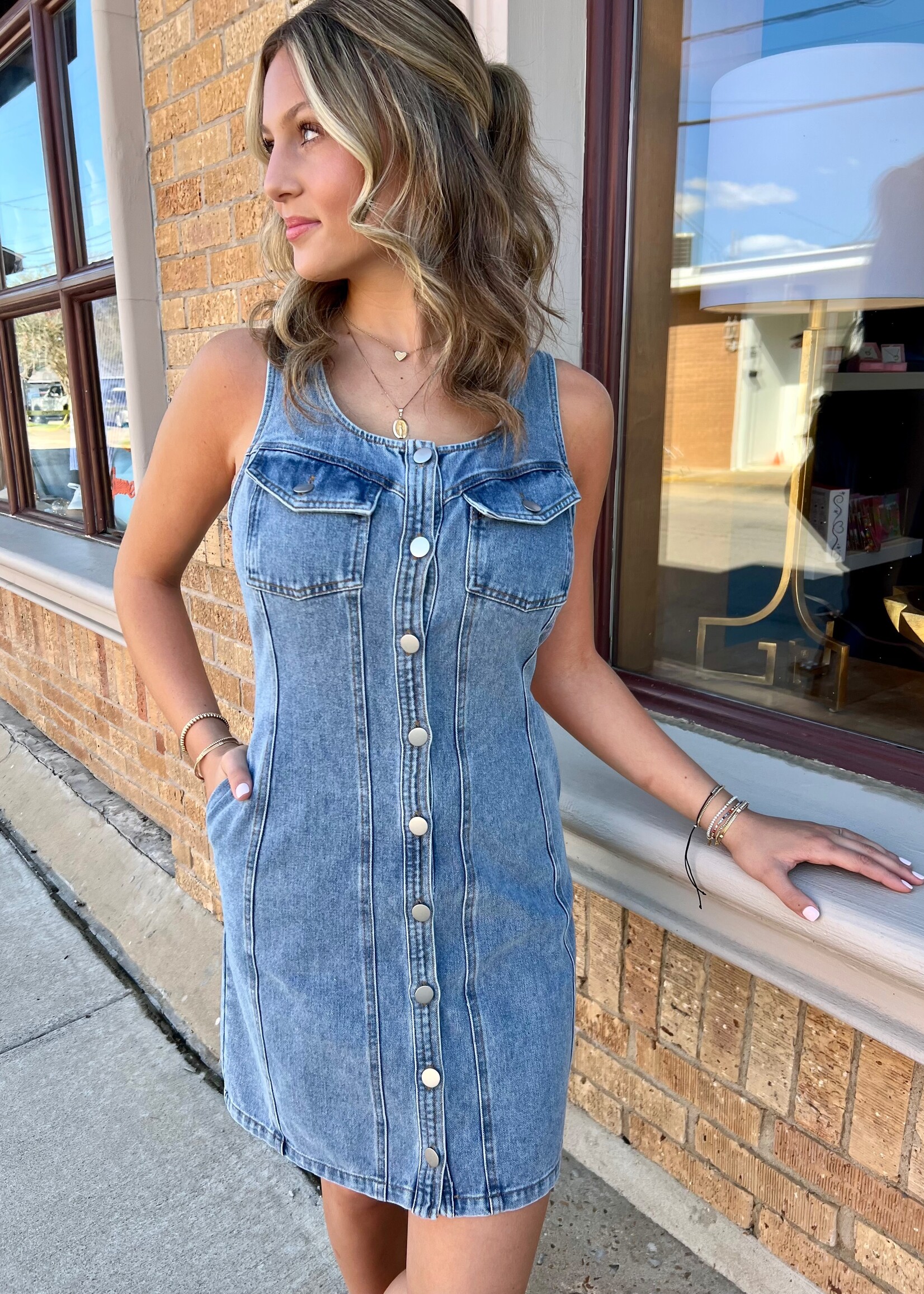 Bloom and Company Washed Denim Sleeveless Mini Dress