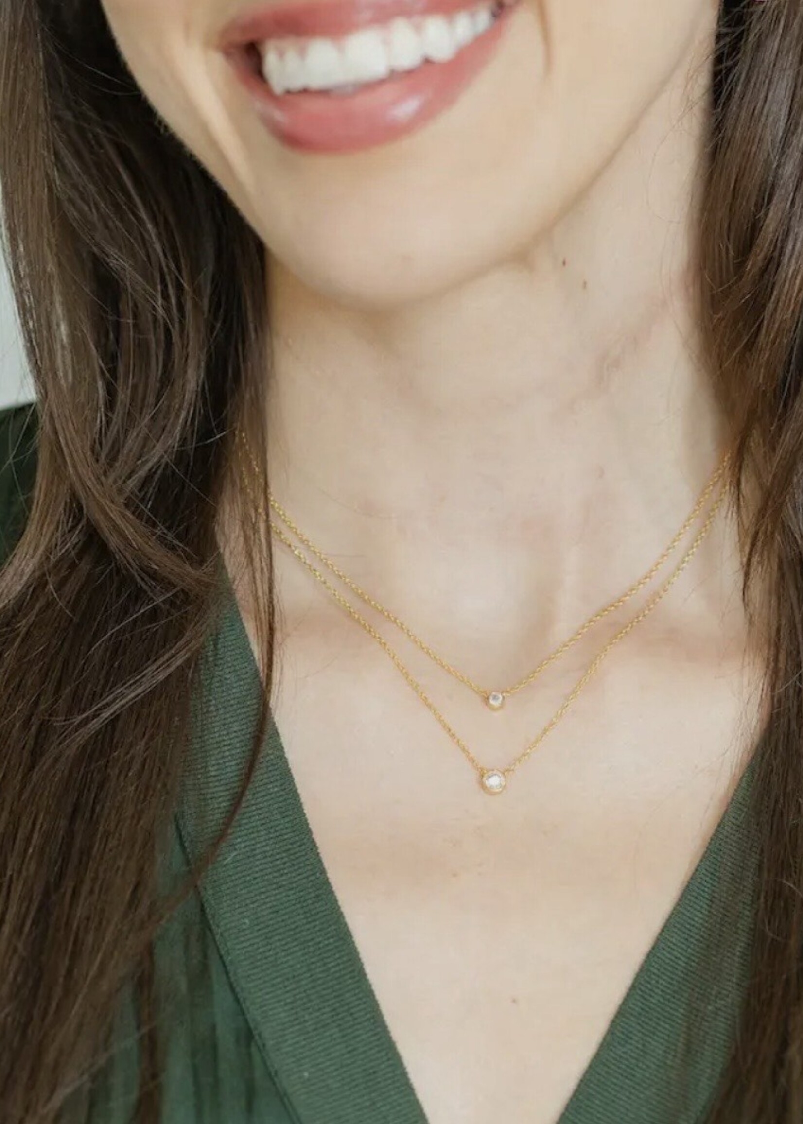 Bloom and Company Double Layer Appeal Framed CZ Necklace