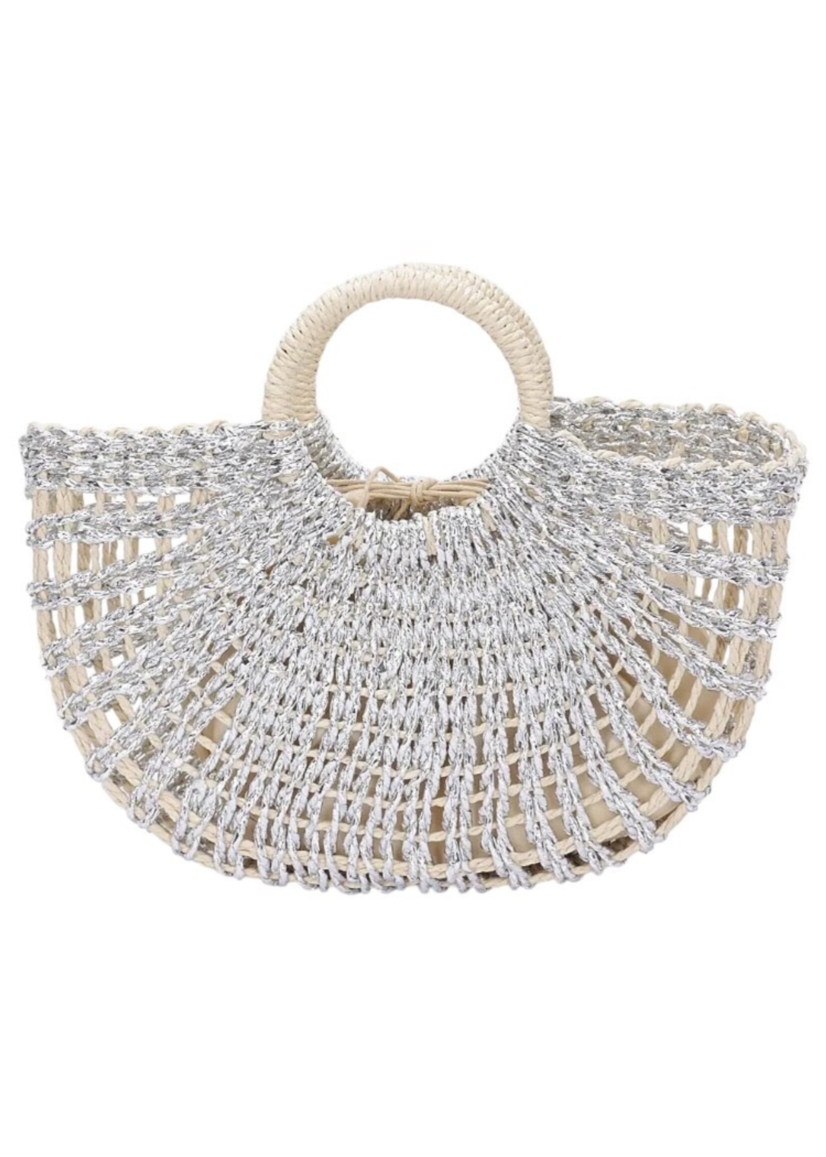 Bloom and Company Silver Metallic Straw Tote Bag