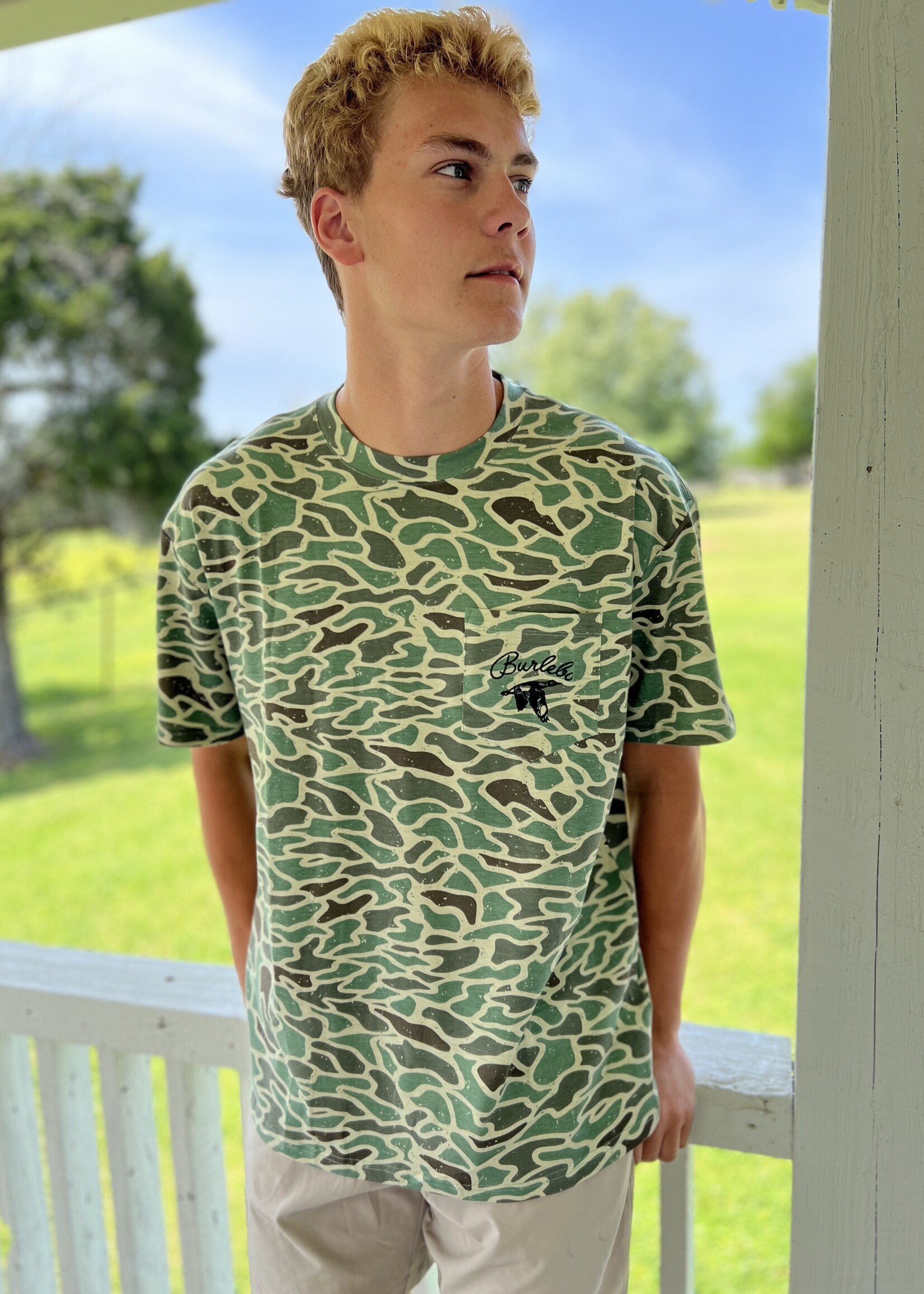 Bloom and Company Burlebo Retro Duck Camo Mallard Pocket Tee