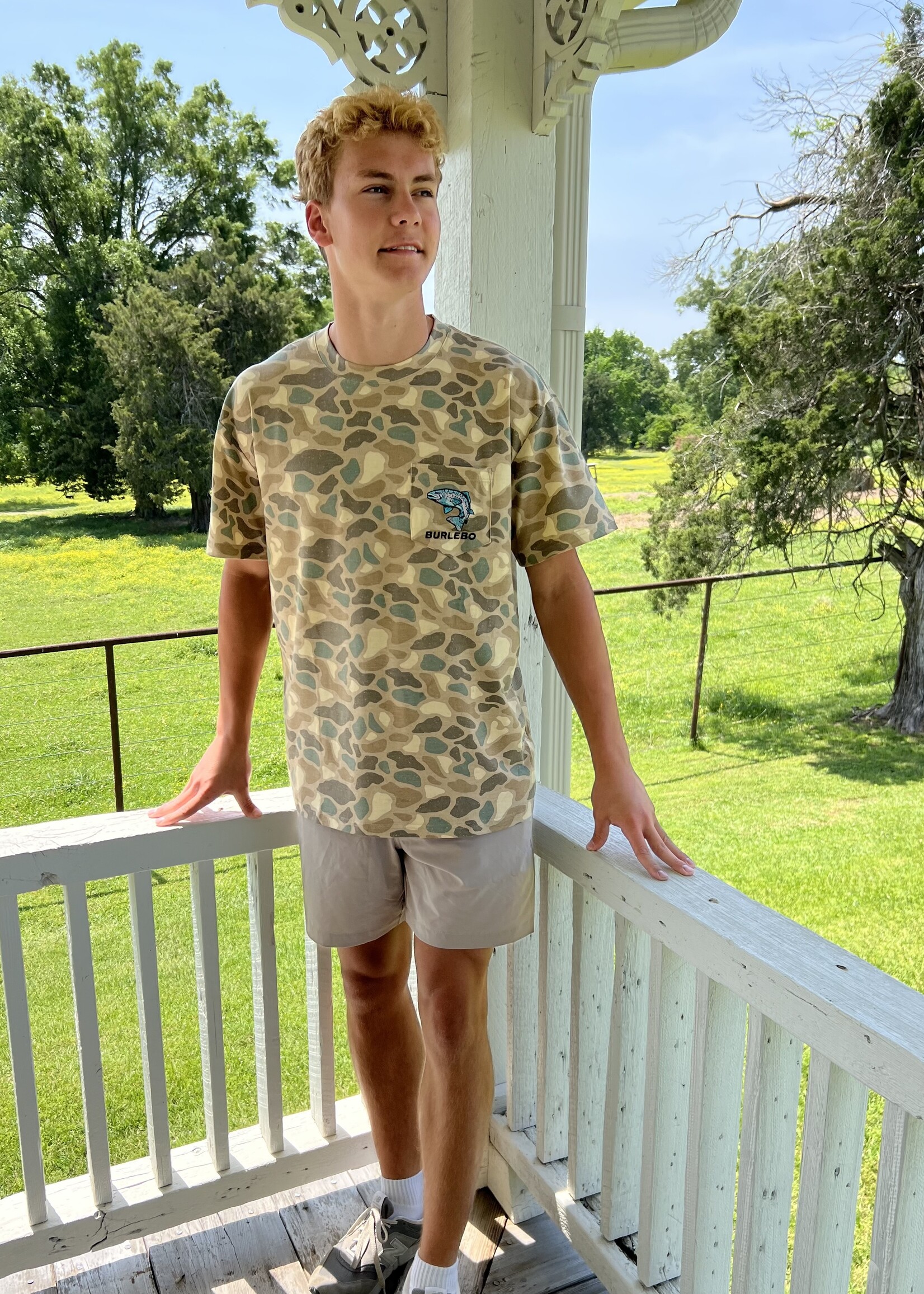 Bloom and Company Burlebo Pintail Camo Jumping Trout Pocket Tee