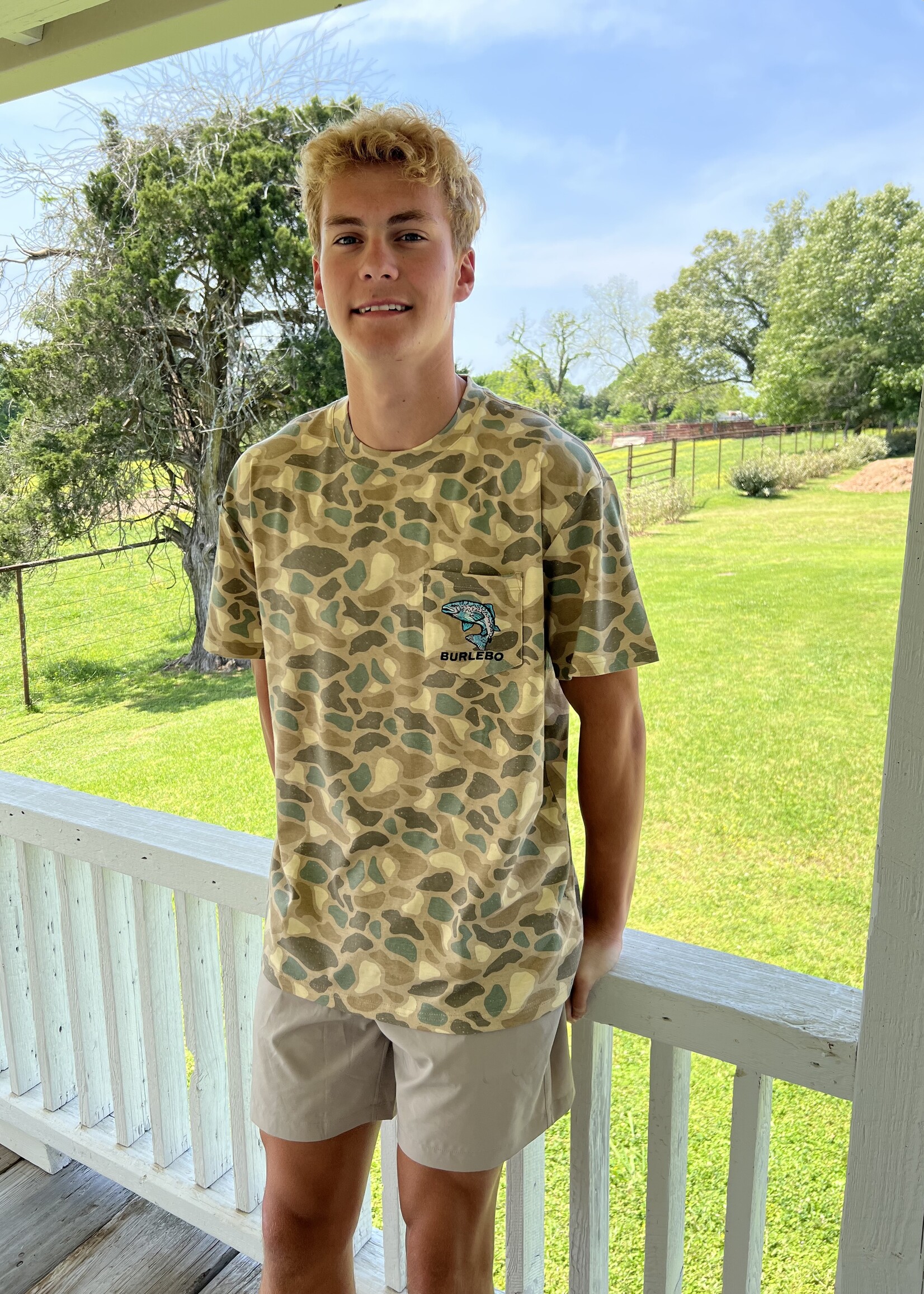 Bloom and Company Burlebo Pintail Camo Jumping Trout Pocket Tee