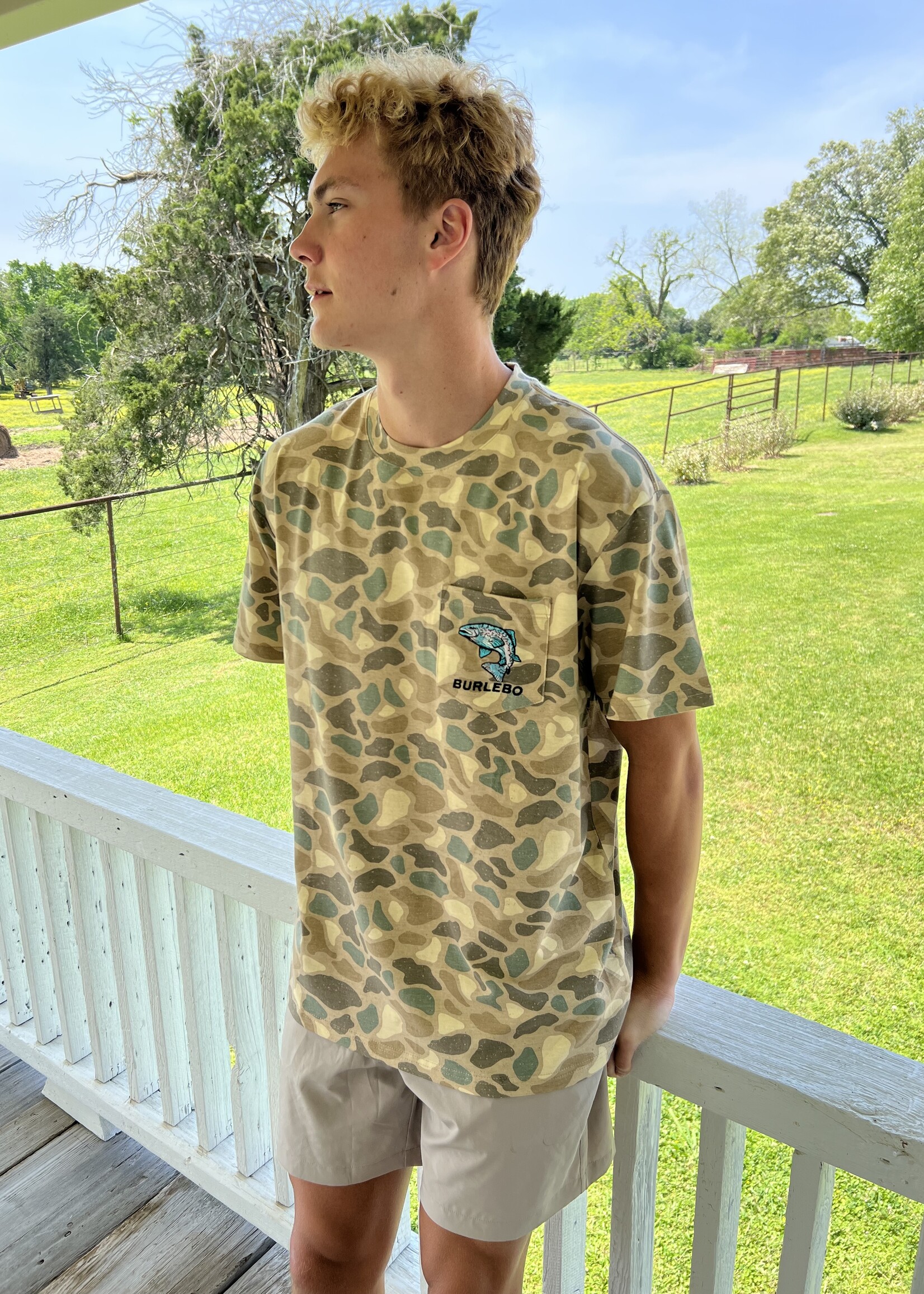 Bloom and Company Burlebo Pintail Camo Jumping Trout Pocket Tee