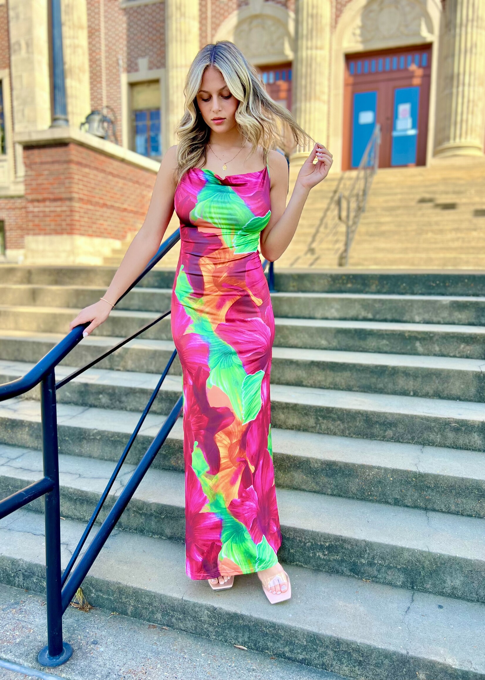 Bloom and Company Red Floral Print Spaghetti Strap Maxi Dress