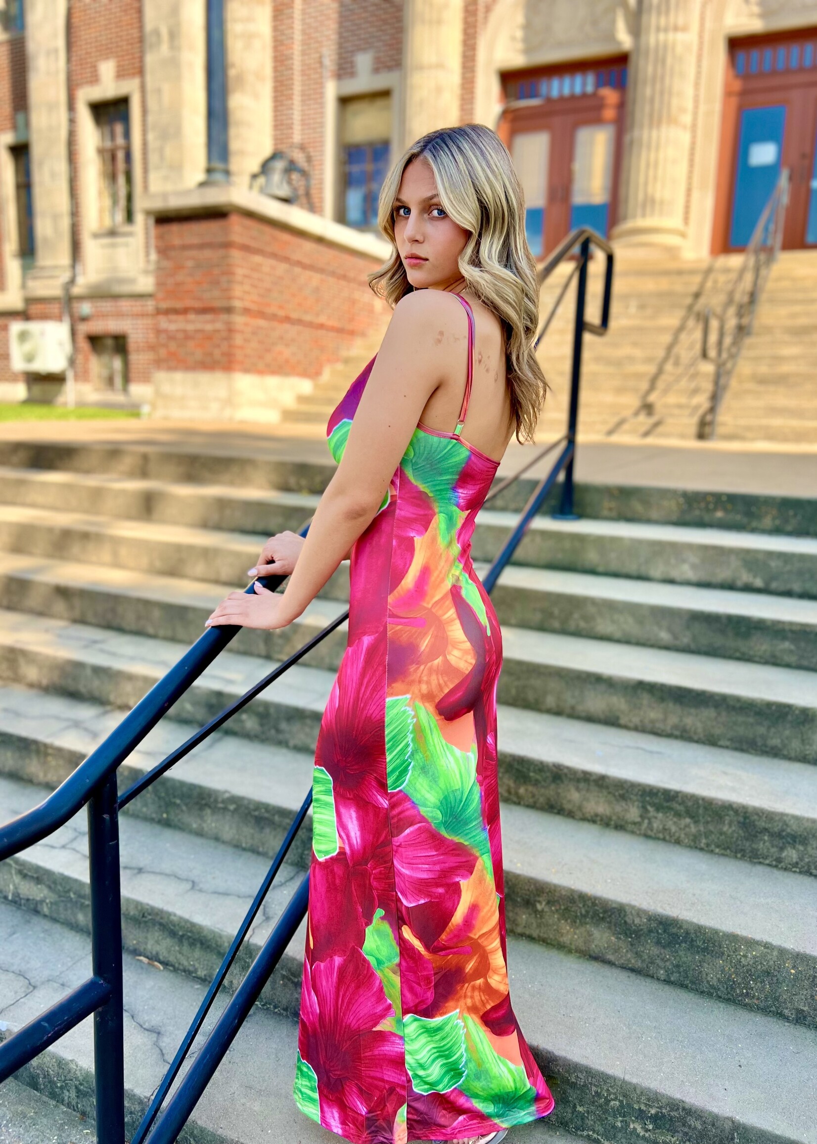 Bloom and Company Red Floral Print Spaghetti Strap Maxi Dress