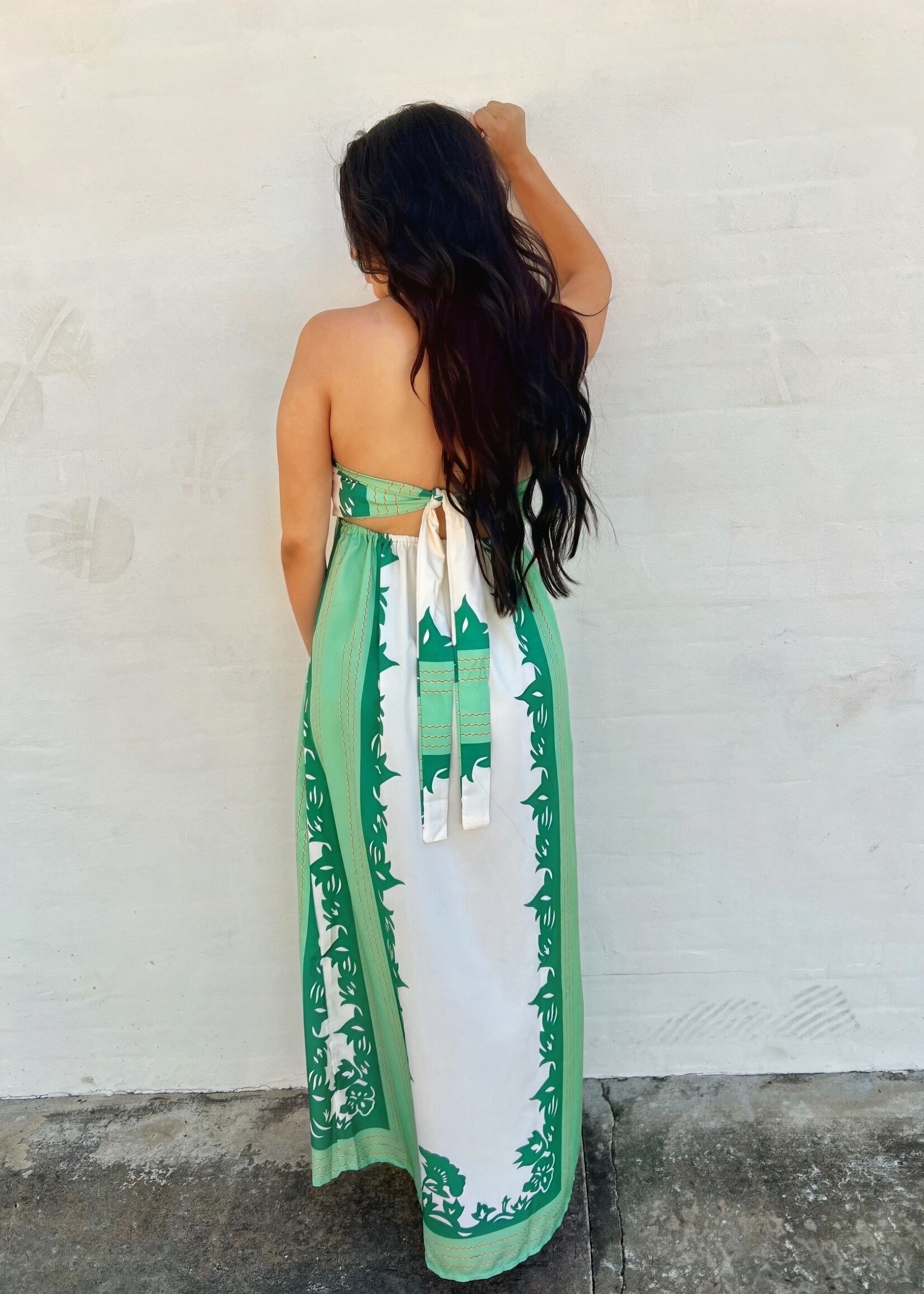 Bloom and Company Green Halter Neck Color Block Dress