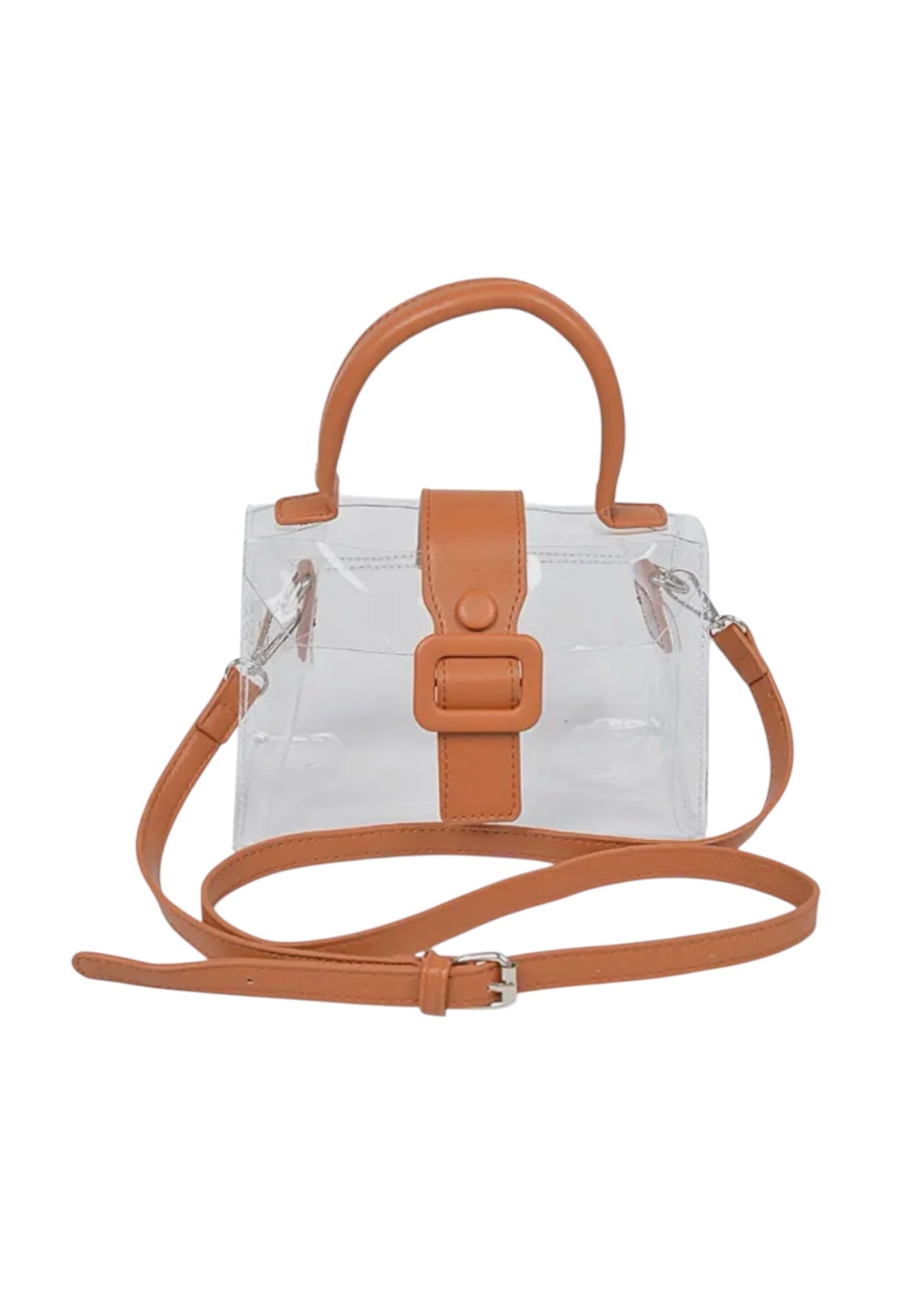 Bloom and Company Clear Clutch Bag Tan Handle