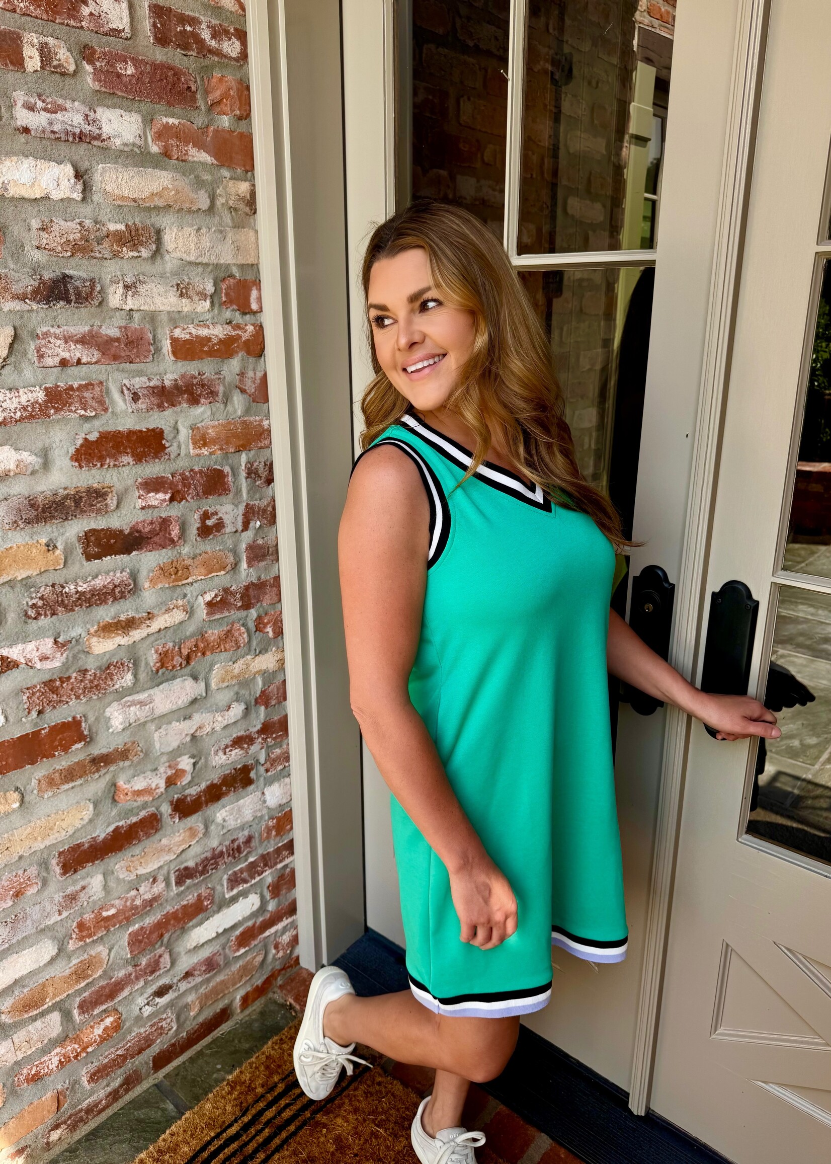 Bloom and Company Color Contrast V-Neck Mini Dress Kelly Green