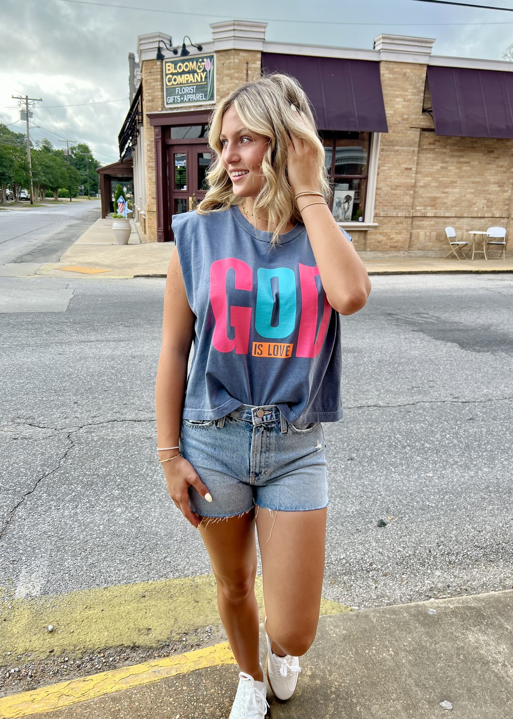 Bloom and Company God Is Love Navy Muscle Tee