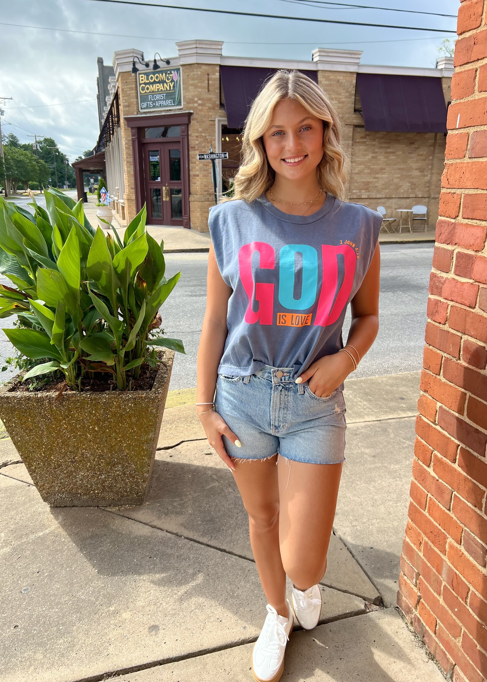 Bloom and Company God Is Love Navy Muscle Tee