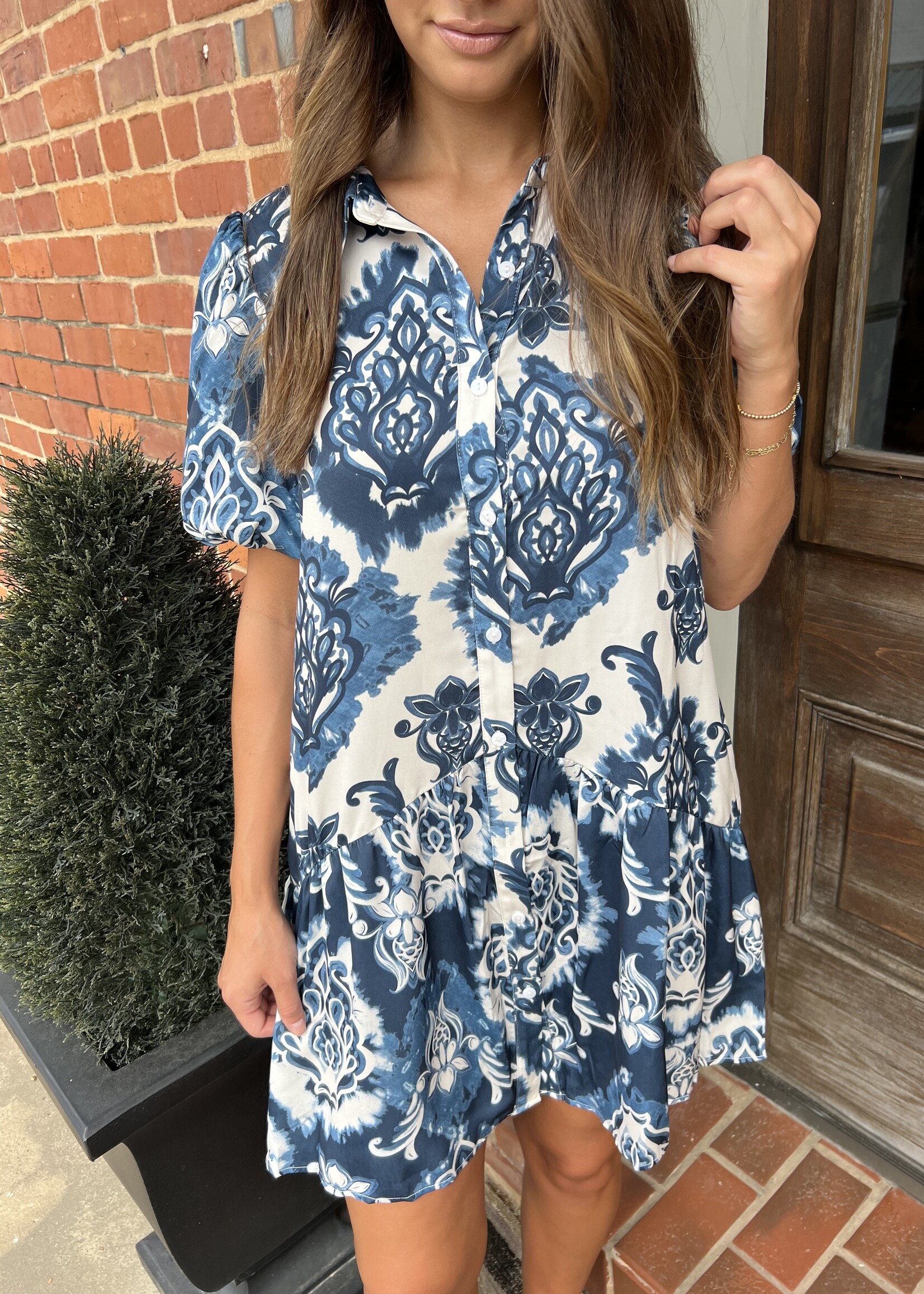 Bloom and Company Blue Boho Floral Print Dress