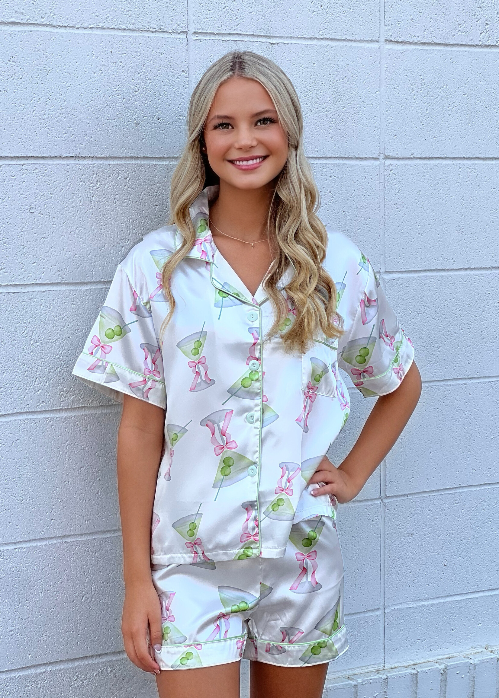 Bloom and Company Martini Print Silk Pajamas