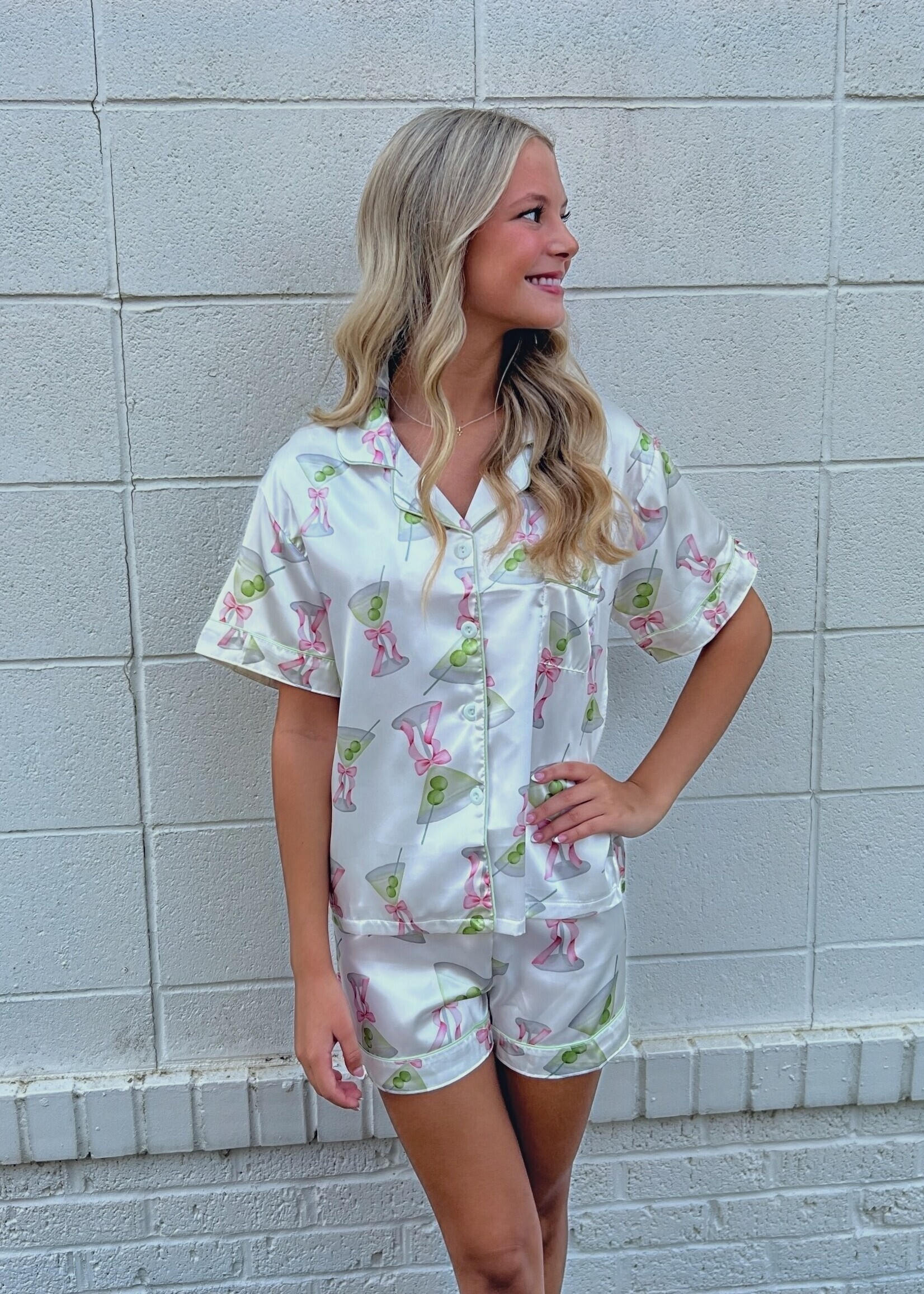 Bloom and Company Martini Print Silk Pajamas