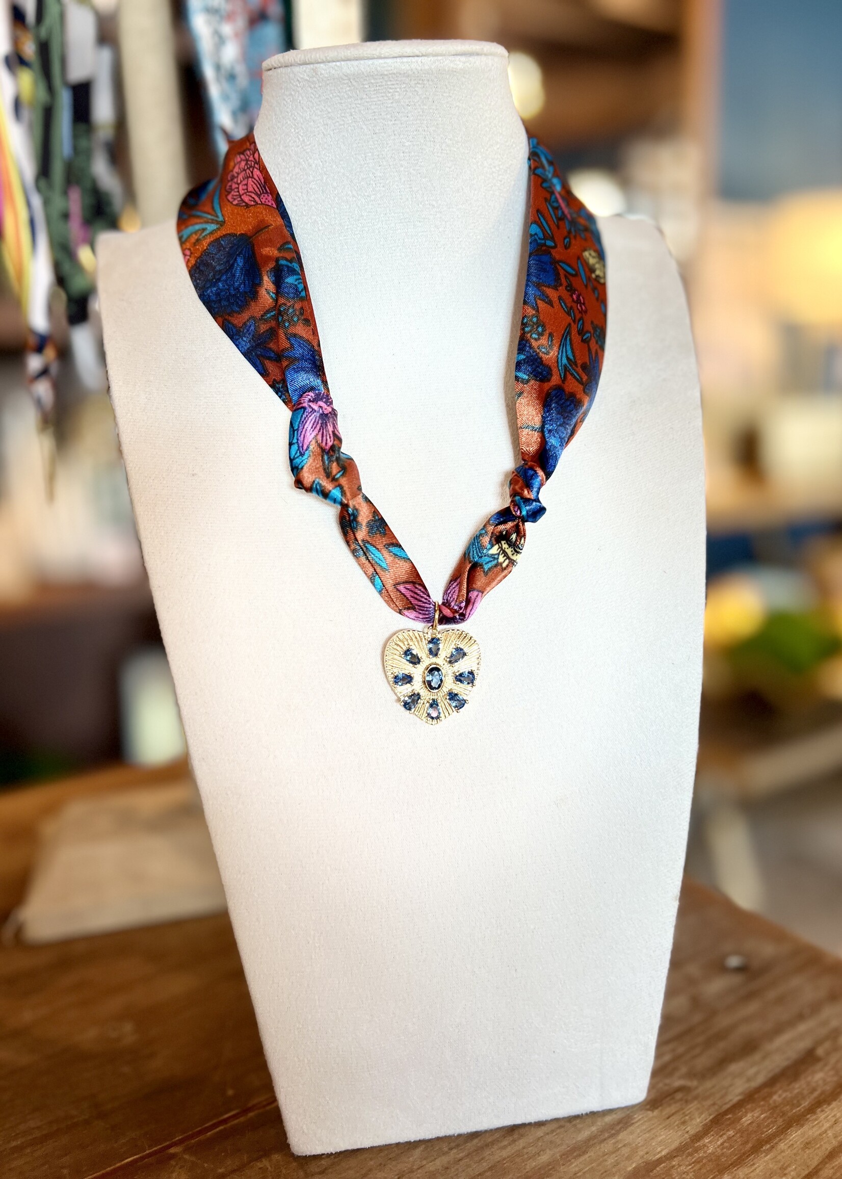 Bloom and Company Blue Diamond Heart Pendant Scarf Necklace