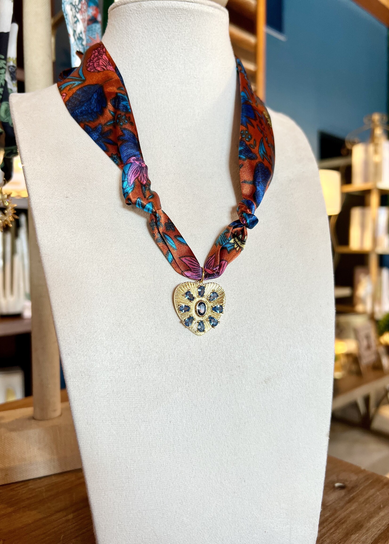 Bloom and Company Blue Diamond Heart Pendant Scarf Necklace