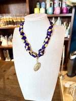 Bloom and Company Purple & Gold Checkered Football Charm Necklace