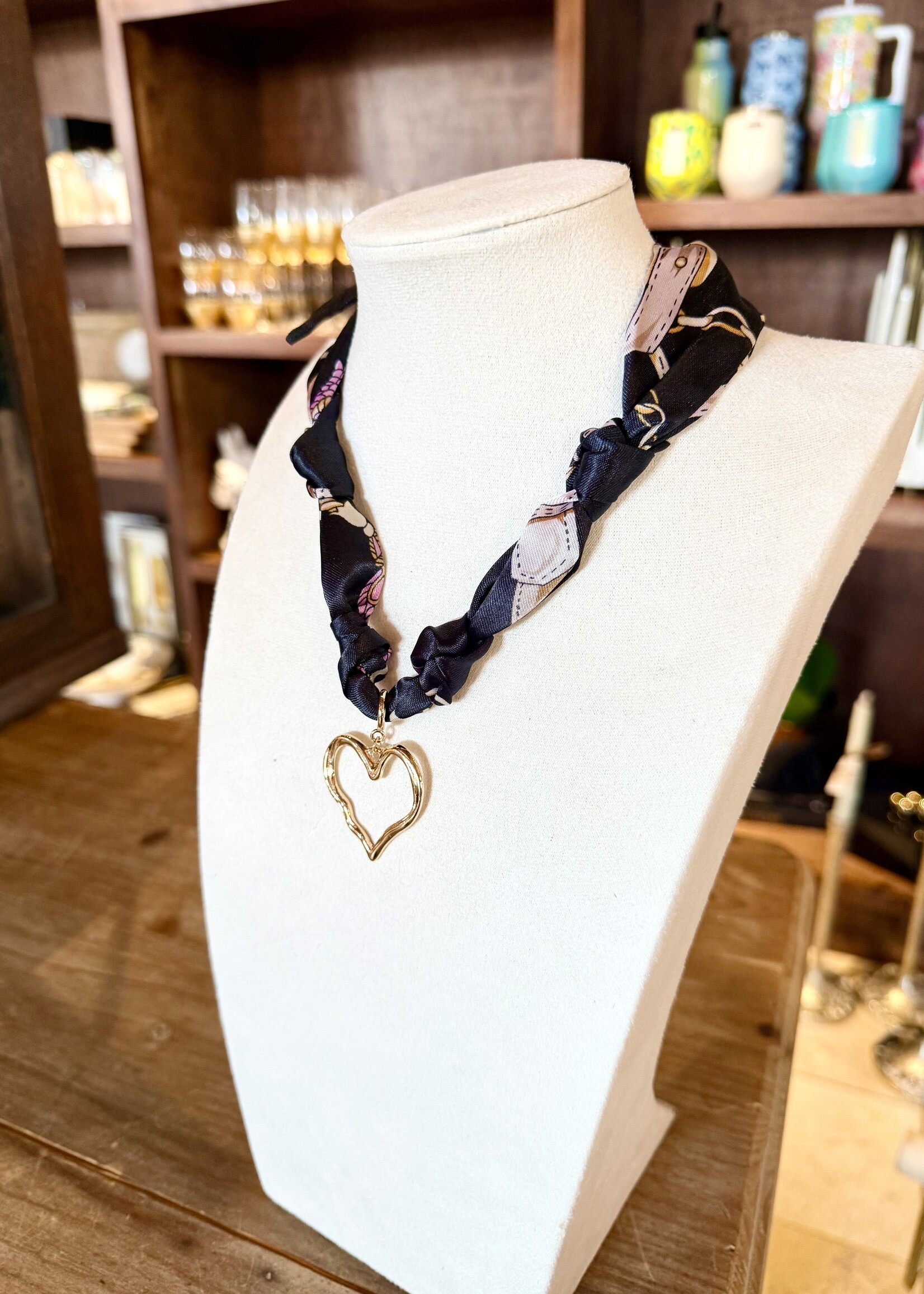 Bloom and Company Black Open Heart Charm Necklace