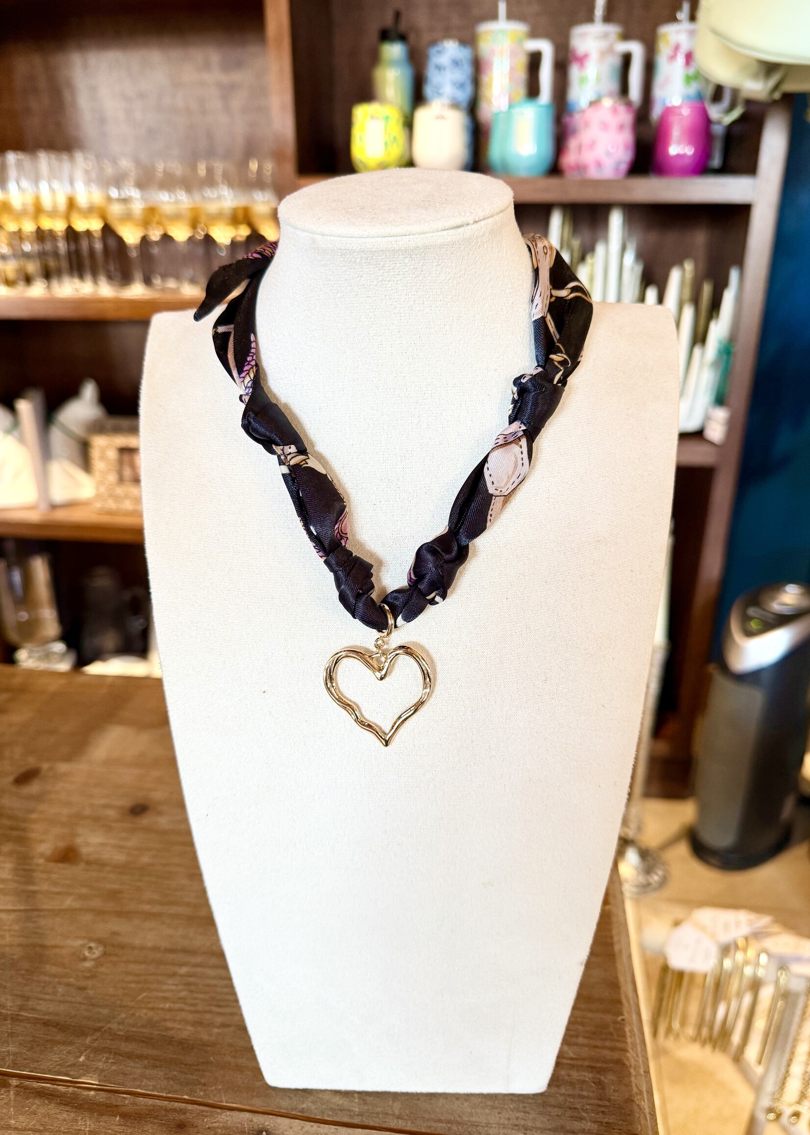 Bloom and Company Black Open Heart Charm Necklace