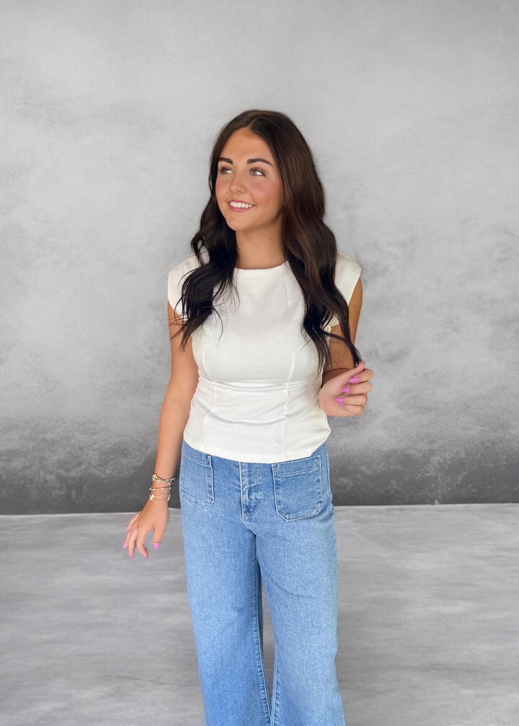 Bloom and Company Round Neck Sleeveless Knit Top White