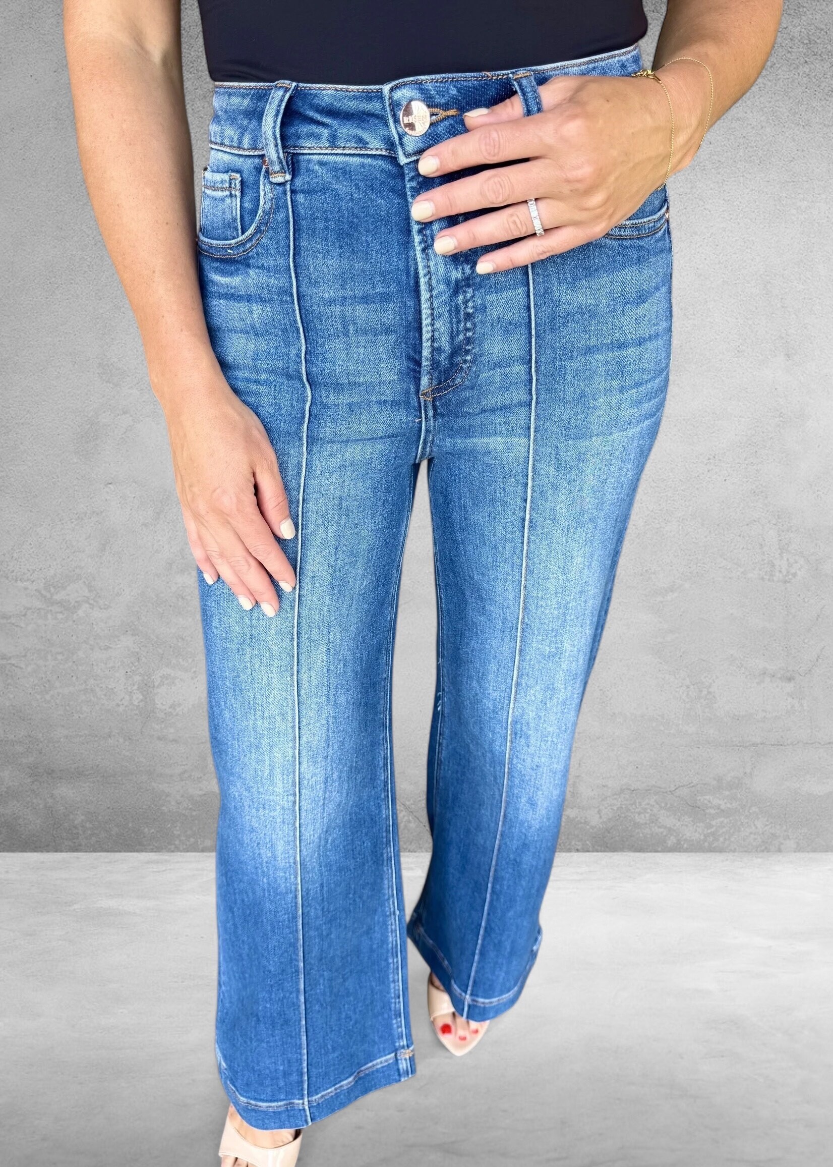 Bloom and Company Risen High Rise Ankle Wide Front Pintuck Jeans